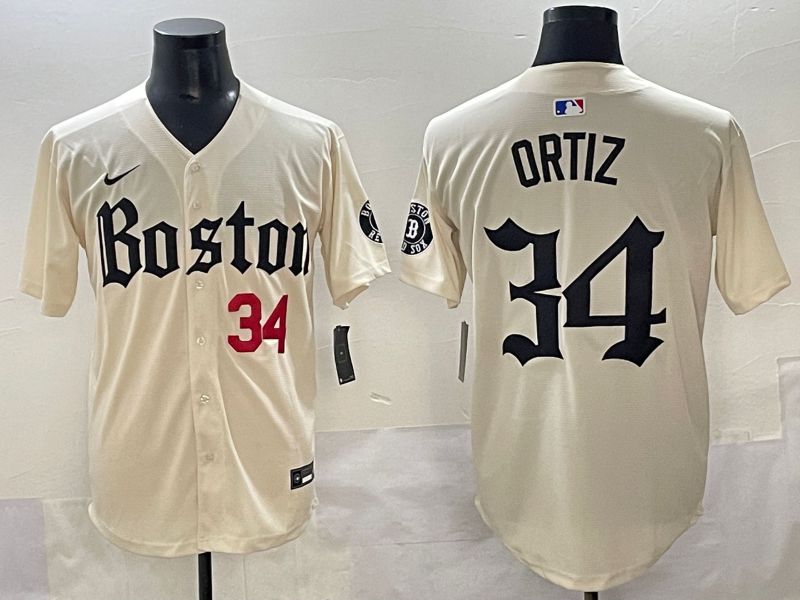 Men 2025 Boston Red Sox 34 Ortiz Cream Five generations Joint Name Nike MLB Jersey style 9